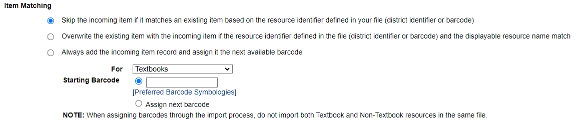 Item Matching section.